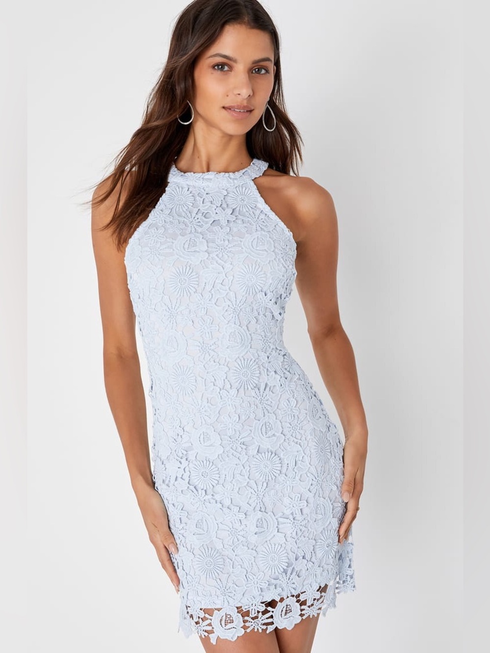 Lulus Love Poem Light Blue Lace Mini Dress Size Large